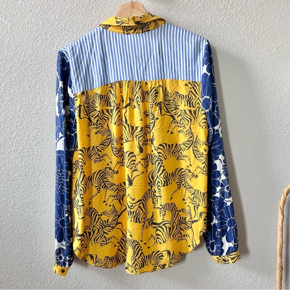 Maeve by Anthropologie The Paz Patchwork Buttondown Shirt Size Medium Zebra - Picture 4 of 6